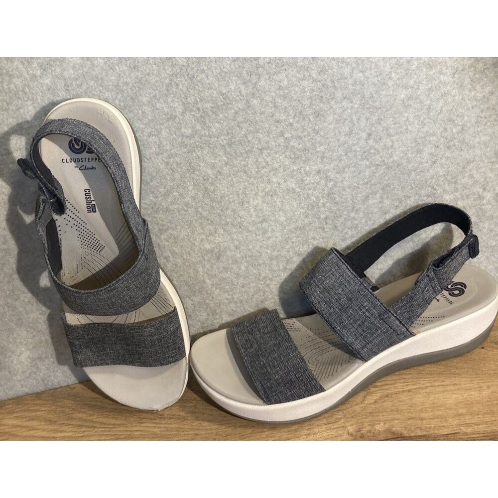 Clarks Sandal Sz 8 Cloudsteppers Arla Jacory Comfort Shoe Adjustable Strap Gray